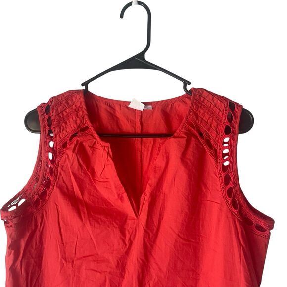 GAP Women's Medium Red Cotton Light Weight Scallop Sleevless Semi Sheer‎ Blouse - Picture 2 of 8